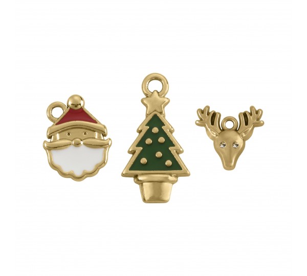 Conjunto Pingentes Natal Ouro com Resina