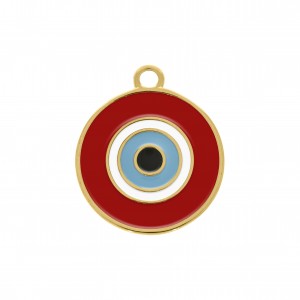 Pingente Redondo Olho Grego Ouro com Resina Vermelha 34mm