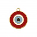 Pingente Redondo Olho Grego Ouro com Vermelho 34mm