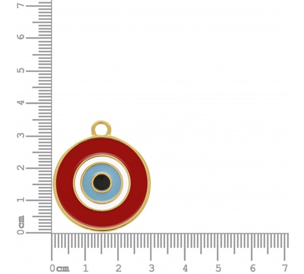 Pingente Redondo Olho Grego Ouro com Vermelho 34mm