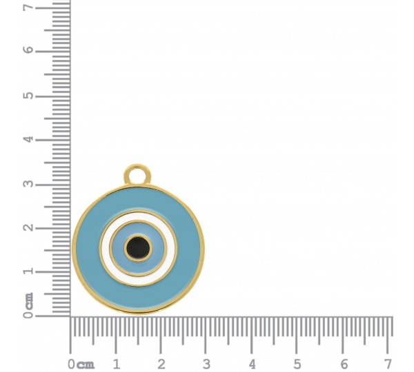 Pingente Redondo Olho Grego Ouro com Resina Azul 34mm