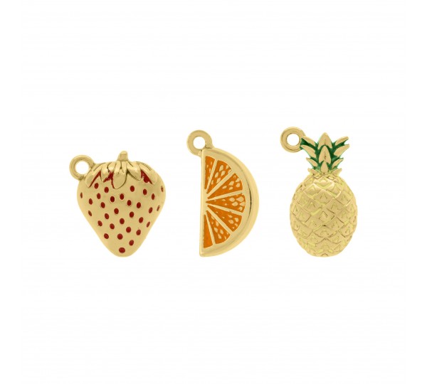 Conjunto de Pingentes Frutas Ouro com Resina