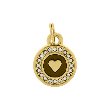 Medalha Coração Ouro com e Strass 18mm