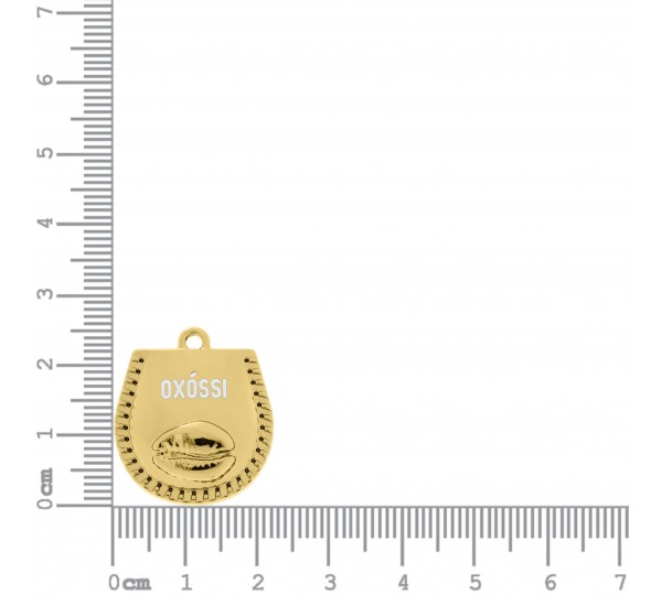 Pingente Medalha Oxóssi com Búzio Ouro 25mm