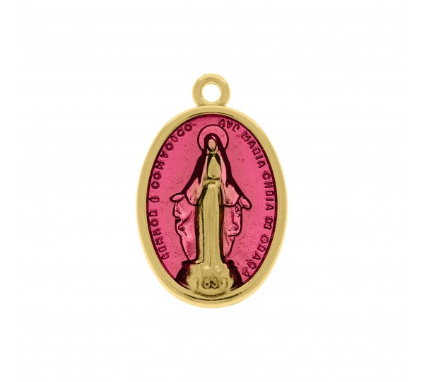 Pingente Nossa Senhora das Graças Ouro com Rosa 25mm