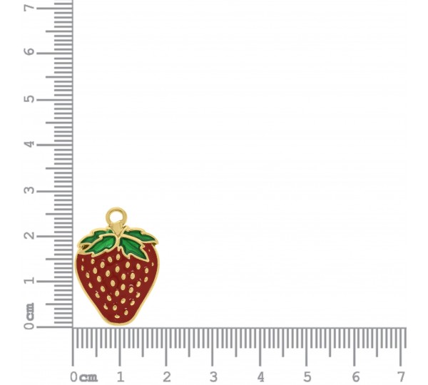 Pingente Morango Ouro com Resina 26mm
