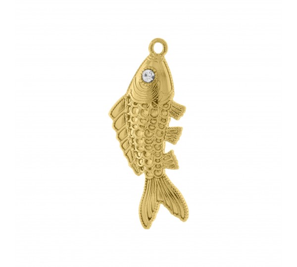 Pingente Peixe Ouro com Strass Cristal 48mm