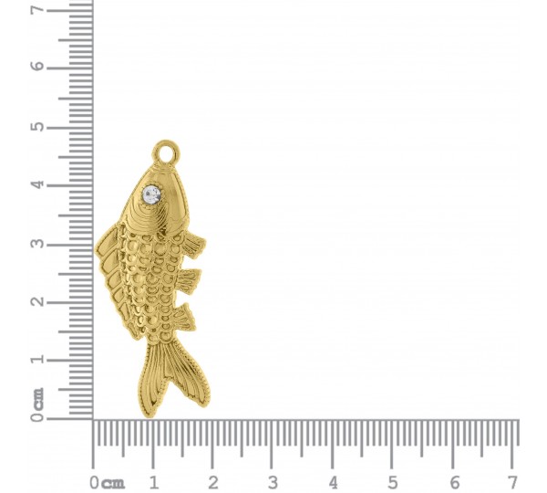 Pingente Peixe Ouro com Strass Cristal 48mm
