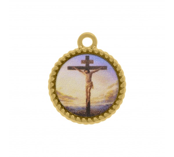 Pingente Medalha Jesus Crucificado Ouro 21mm