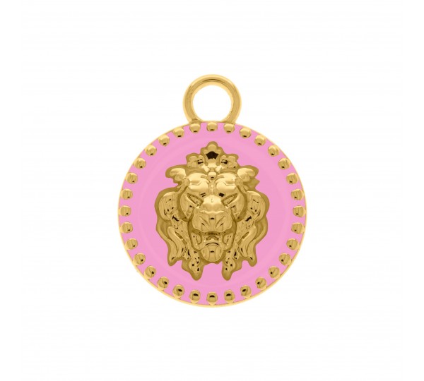Pingente Leão Ouro com Rosa Claro 37mm