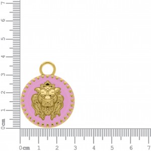 Pingente Leão Ouro com Rosa Claro 37mm