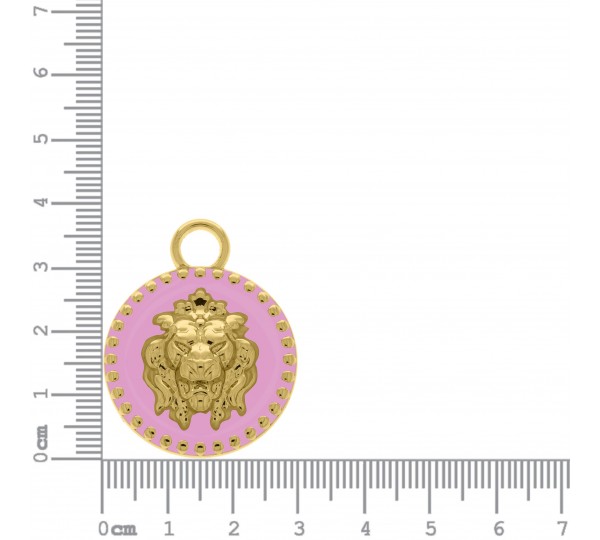 Pingente Leão Ouro com Rosa Claro 37mm