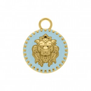 Pingente Leão Ouro com Azul Claro 37mm