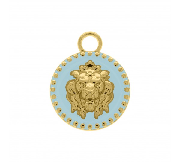 Pingente Leão Ouro com Azul Claro 37mm