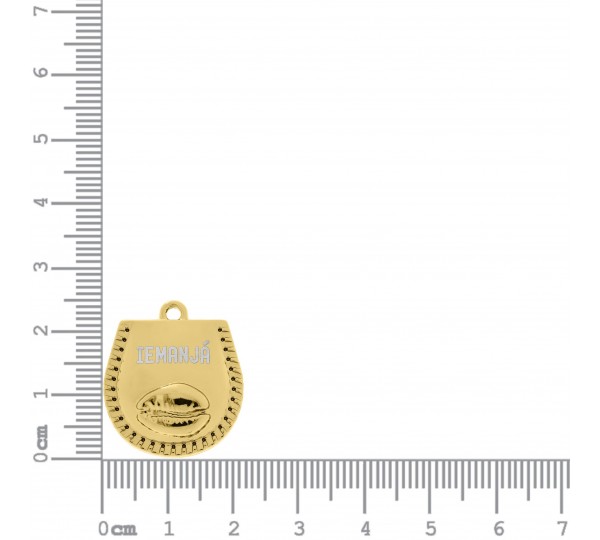 Pingente Medalha Iemanjá com Búzio Ouro 25mm