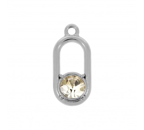 Pingente Oval Níquel com Strass 22mm