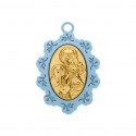 Pingente Medalha Santa Ana Azul com Ouro 34mm