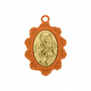 Pingente Medalha Santa Ana Laranja com Ouro 34mm