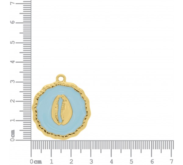 Pingente Medalha Búzio Ouro com Azul 34mm