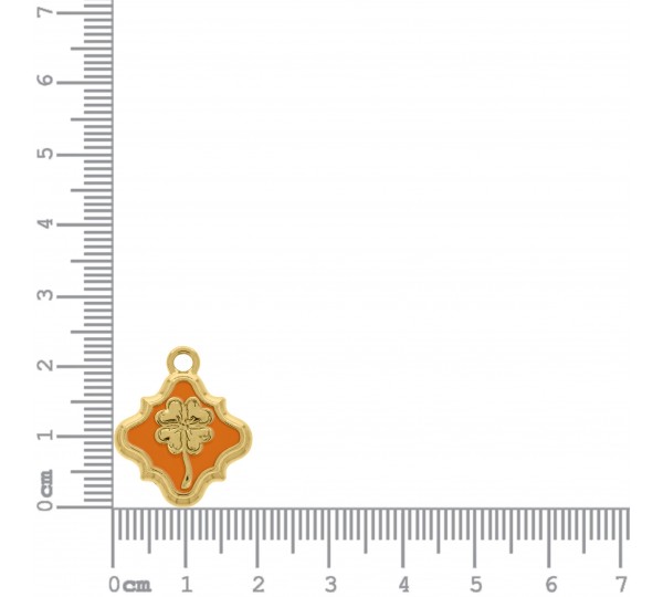 Pingente Trevo da Sorte Ouro com Laranja 23mm