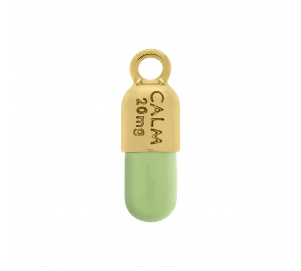 Pingente Cápsula de Remédio Ouro com Verde 19mm