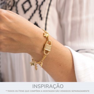 Pingente Cadeado Torcido Ouro com Strass 31mm