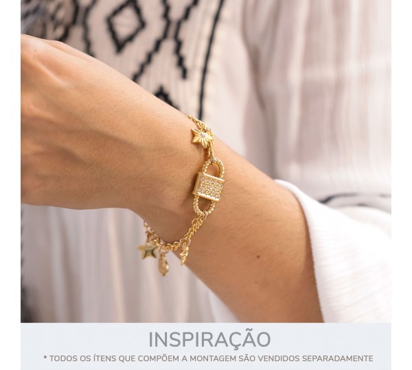 Pingente Cadeado Torcido Ouro com Strass 31mm