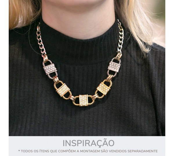 Pingente Cadeado Torcido Níquel com Strass 31mm