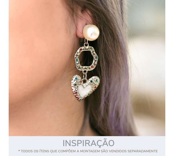Pingente Coração Martelado Níquel com Resinas 26mm