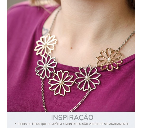 Pingente Flor Vazada Ouro com Pérola 39mm