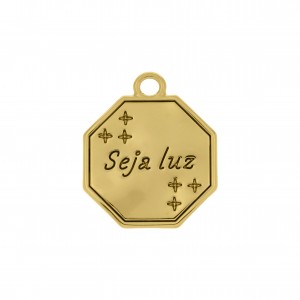 Pingente Medalha Seja Luz Ouro 24mm