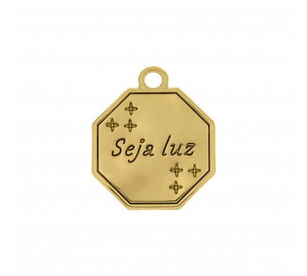 Pingente Medalha Seja Luz Ouro 24mm