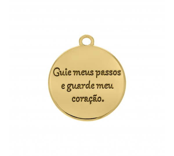 Pingente Medalha Anjo Ouro com Azul 25mm
