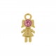 Pingente Menina Ouro com Strass Rosa 18mm