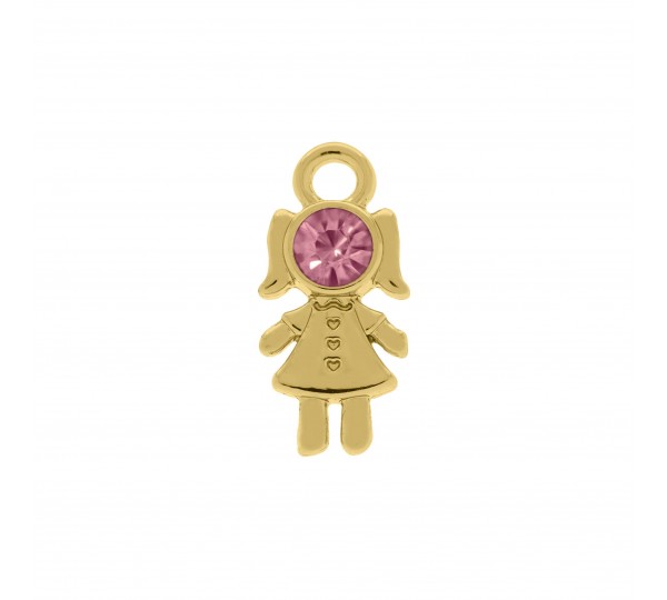 Pingente Menina Ouro com Strass Rosa 18mm