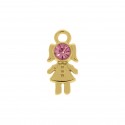 Pingente Menina Ouro com Strass Rosa 18mm