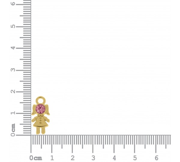 Pingente Menina Ouro com Strass Rosa 18mm