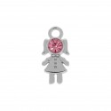 Pingente Menina Níquel com Strass Rosa 18mm