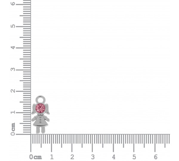 Pingente Menina Níquel com Strass Rosa 18mm