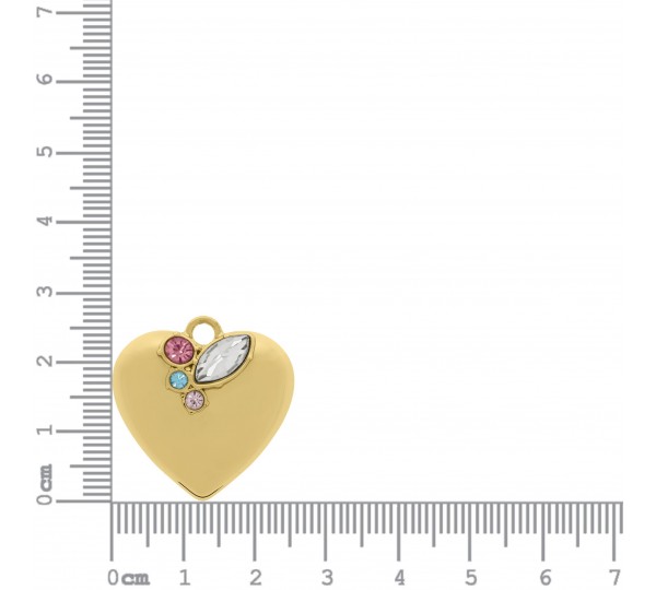 Pingente Coração Ouro com Strass Colorido 26mm