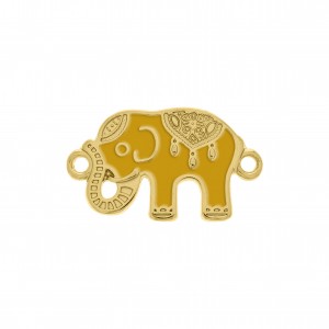 Pingente Elefante Ouro com Resina Mostarda 37mm