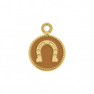Pingente Ferradura Ouro com Resina Mostarda 18mm