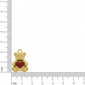 Pingente Urso Ouro com Coração Vermelho 23mm