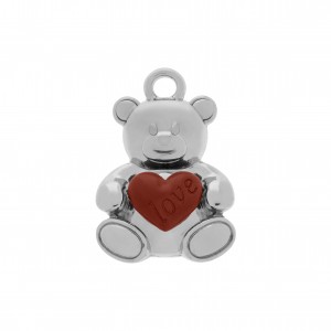 Pingente Urso Níquel com Coração Vermelho 23mm