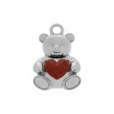 Pingente Urso Níquel com Coração Vermelho 23mm