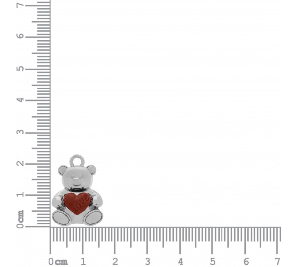 Pingente Urso Níquel com Coração Vermelho 23mm