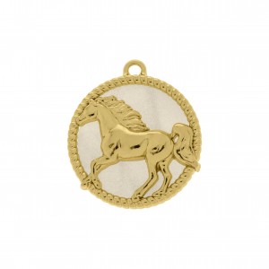 Pingente Medalha Cavalo Ouro 29mm