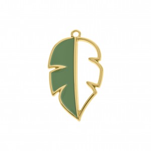 Pingente Folha Vazada Ouro com Resina Verde 44mm