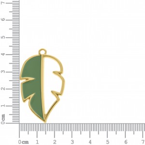 Pingente Folha Vazada Ouro com Resina Verde 44mm