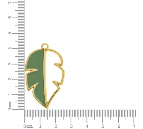 Pingente Folha Vazada Ouro com Verde 44mm